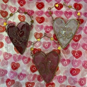 Valentine Heart Metal Ornaments  set of 3